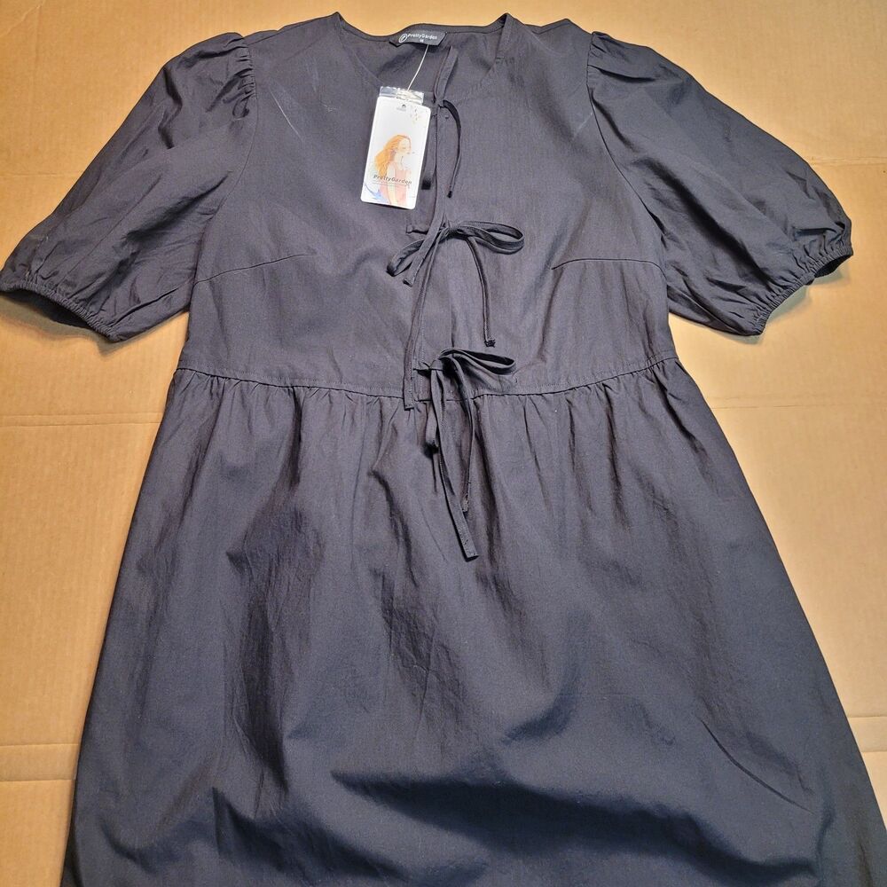 Pretty Garden Black Babydoll Mini Dress Womens Medium NEW NWT